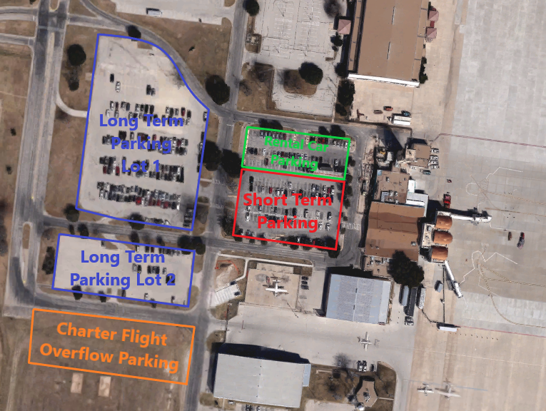 Aerial photo of the parking layout at San Angelo Regional Airport.